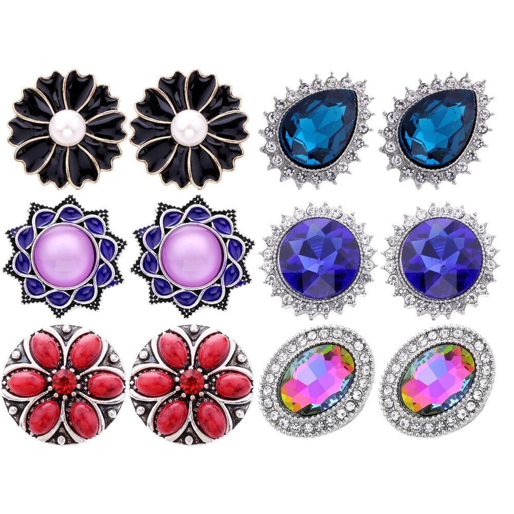 5173 6 Style of 12pcs Rhinestones Snaps Jewelry Charms Ginger Buttons - Picture 1 of 9